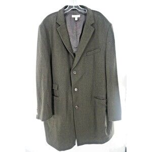 Joseph Abboud Men Sz 52 Long Wool Blend Overcoat Charcoal Herringbone Modern Fit